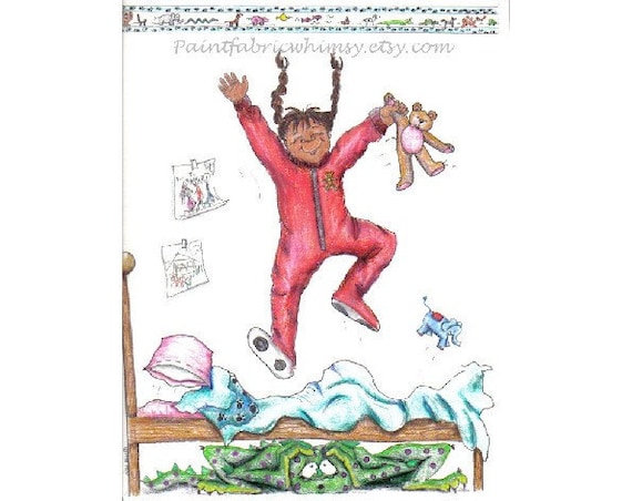 Monster Under the Bed - Matted Art Print of Original Drawing, Children Room Nursery Decor, Girl Power, Monster Theme, Children Inspirational