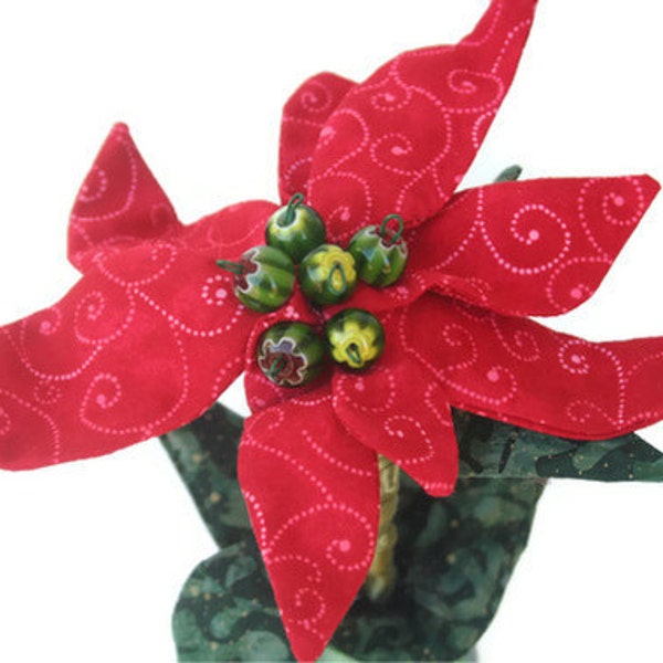 Fiber Art Sculptural Poinsettia - Holiday Decor Red Green