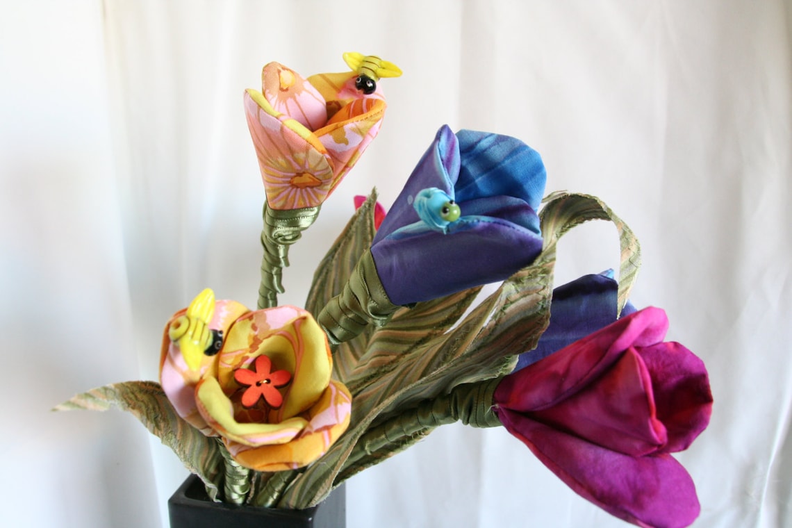 Tulip Stem Handmade Fabric Flower Everlasting Bouquet for Etsy