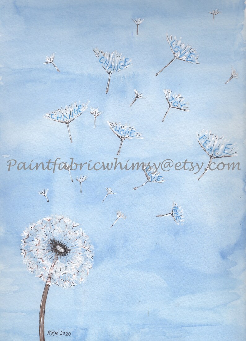 Dandelion Inspirational Watercolor Original Art Photo Paper Poster Wishes image 1