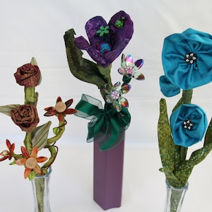 Teal Blue Flowers in Vase, Soft Sculpture Flower, Wedding Centerpiece, Floral Arrangement, Fiber Art Flower image 8