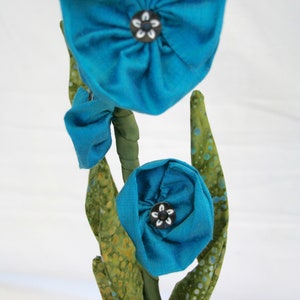 Teal Blue Flowers in Vase, Soft Sculpture Flower, Wedding Centerpiece, Floral Arrangement, Fiber Art Flower image 6