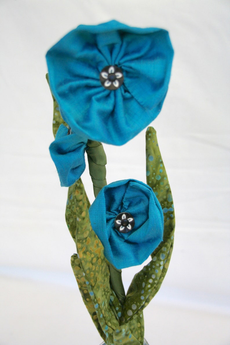 Teal Blue Flowers in Vase, Soft Sculpture Flower, Wedding Centerpiece, Floral Arrangement, Fiber Art Flower image 6