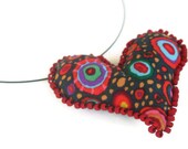 Day of the Dead Choker, Soft Sculpture Heart Necklace, Red Black Dia de Los Muertos Cosplay, Halloween Sugar Skull Costume Accessory