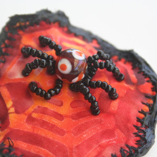 SALE and FREE SHIPPING Last of Stock, Halloween Hair Clip, Handmade Beaded Spider on Web, Unique Halloween Accessory, Hair Clip