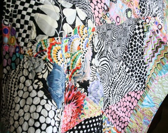 Handmade Quilt, 60" x 69", Kaffe Fassett Fabrics, Black, White, Pastel, Children's Room