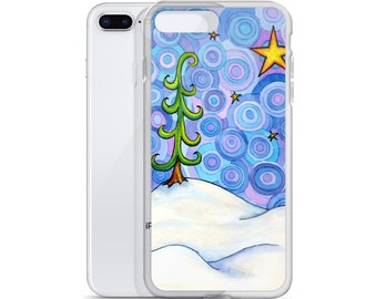 iPhone Case with Original Art Watercolor Winter Scene XR, XS, 7, 8 and Plus models, XS Max