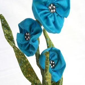 Teal Blue Flowers in Vase, Soft Sculpture Flower, Wedding Centerpiece, Floral Arrangement, Fiber Art Flower image 4