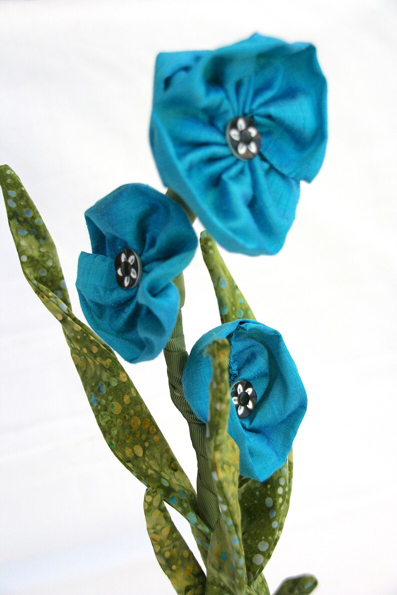 Teal Blue Flowers in Vase, Soft Sculpture Flower, Wedding Centerpiece, Floral Arrangement, Fiber Art Flower image 4