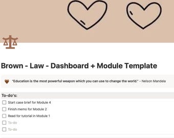 Plantilla de Notion para estudiantes de derecho: Panel de estudio minimalista (descarga digital)