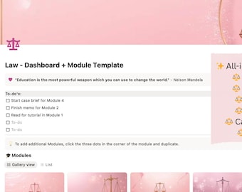 Plantilla de Notion para la Facultad de Derecho / Panel de Planificación de Estudios Rosa (Descarga Digital)