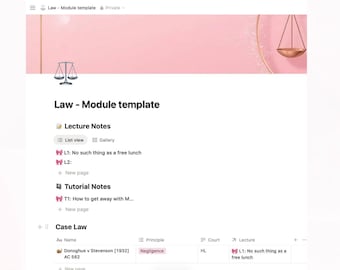Plantilla de Notion para la Facultad de Derecho: Apuntes, Resúmenes de Casos (Descarga Digital)