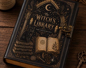 The Witch's Library Journal | Dark Academia Leather Journal | Gothic Notebook | Witchy Gift for Her | Raven Moon Grimoire  Halloween Journal
