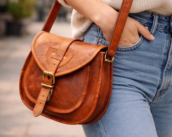 Full Grain Leather Sling Bag Vintage Crossbody Backpack, Women Travel Shoulder Bag