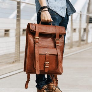 Handmade Full Grain Rolling Leather Backpack| Personalized Vintage Brown Laptop Bag For Men and Women| Laptop  Bag Gift for Him or Her