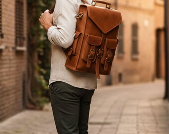 Handmade Italian Leather Backpack | Black Full-Grain Minimal Daypack Italian Leather Backpack: Handmade Black Daypack Purse  main image 2