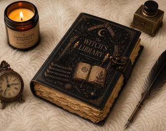 The Witch's Library Journal | Dark Academia Leather Journal | Gothic Notebook | Witchy Gift for Her | Raven Moon Grimoire  Halloween Journal