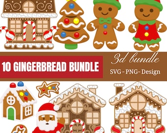 Paquete de imágenes prediseñadas navideñas de pan de jengibre, SVG y PNG, repostería navideña (descarga digital)