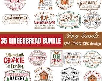 Paquete de imágenes prediseñadas SVG de pan de jengibre, diseños de galletas navideñas (descarga digital)