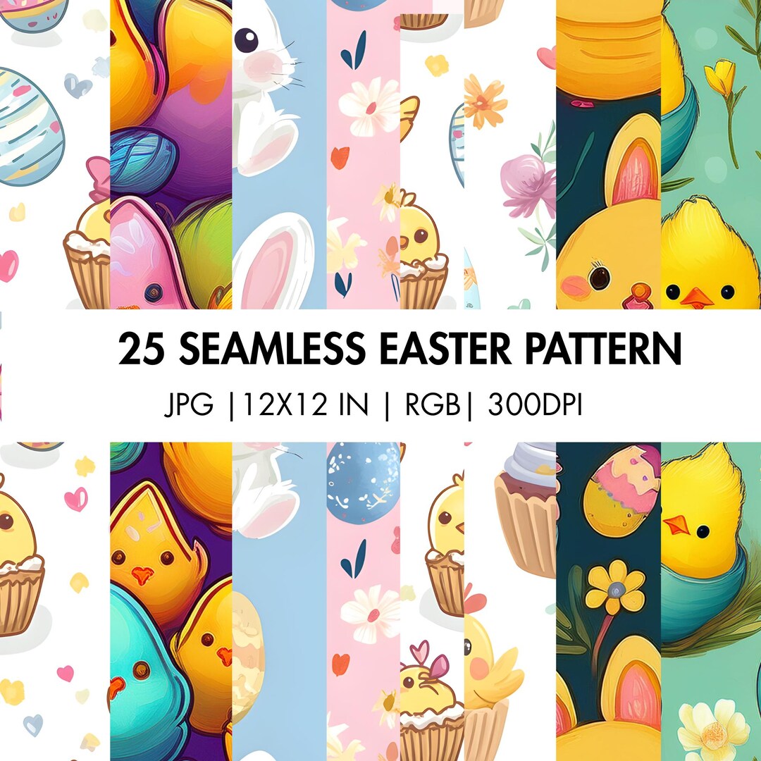 Easter Bunnies Digital Paper Bundle Seamless Repeat Pattern Cute Bunny ...