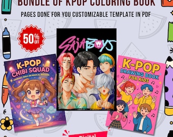 Libro para colorear de más de 100 cazadores de demonios Kpop, páginas para colorear de anime Huntrix para niños, descarga digital, hojas PDF de superhéroes chibi Saja para niños y niñas