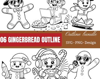 Paquete SVG PNG de contorno de hombre de jengibre, archivos de corte de galletas navideñas (descarga instantánea)