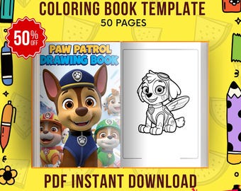 Dibujos para colorear de la Patrulla Canina para imprimir y regalar a niños. Libro para colorear digital con cachorros, descarga instantánea en PDF.