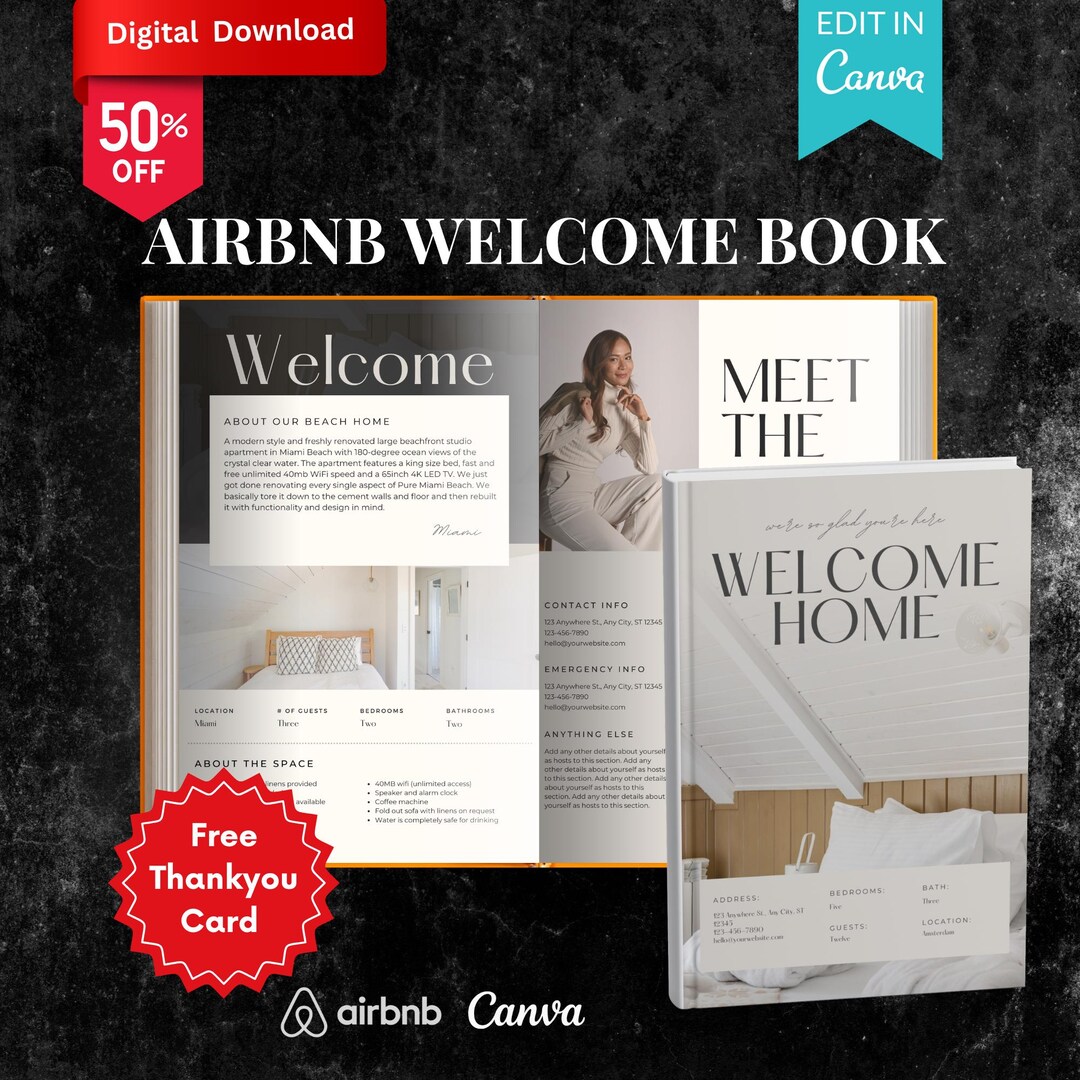 Printable Airbnb Book Template Canva Host Bundle Kit Editable