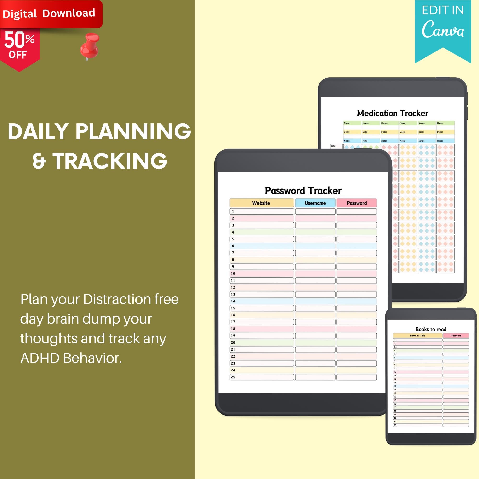 2026 Editable ADHD Planner for Kids Canva Template | Daily Weekly ...