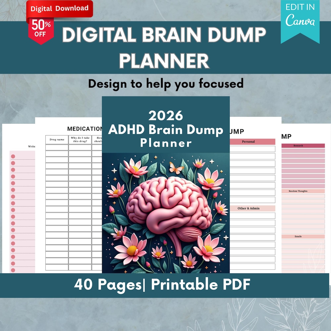 2026 Printable ADHD Brain Dump Work Life Planner | Editable ADHD Daily ...
