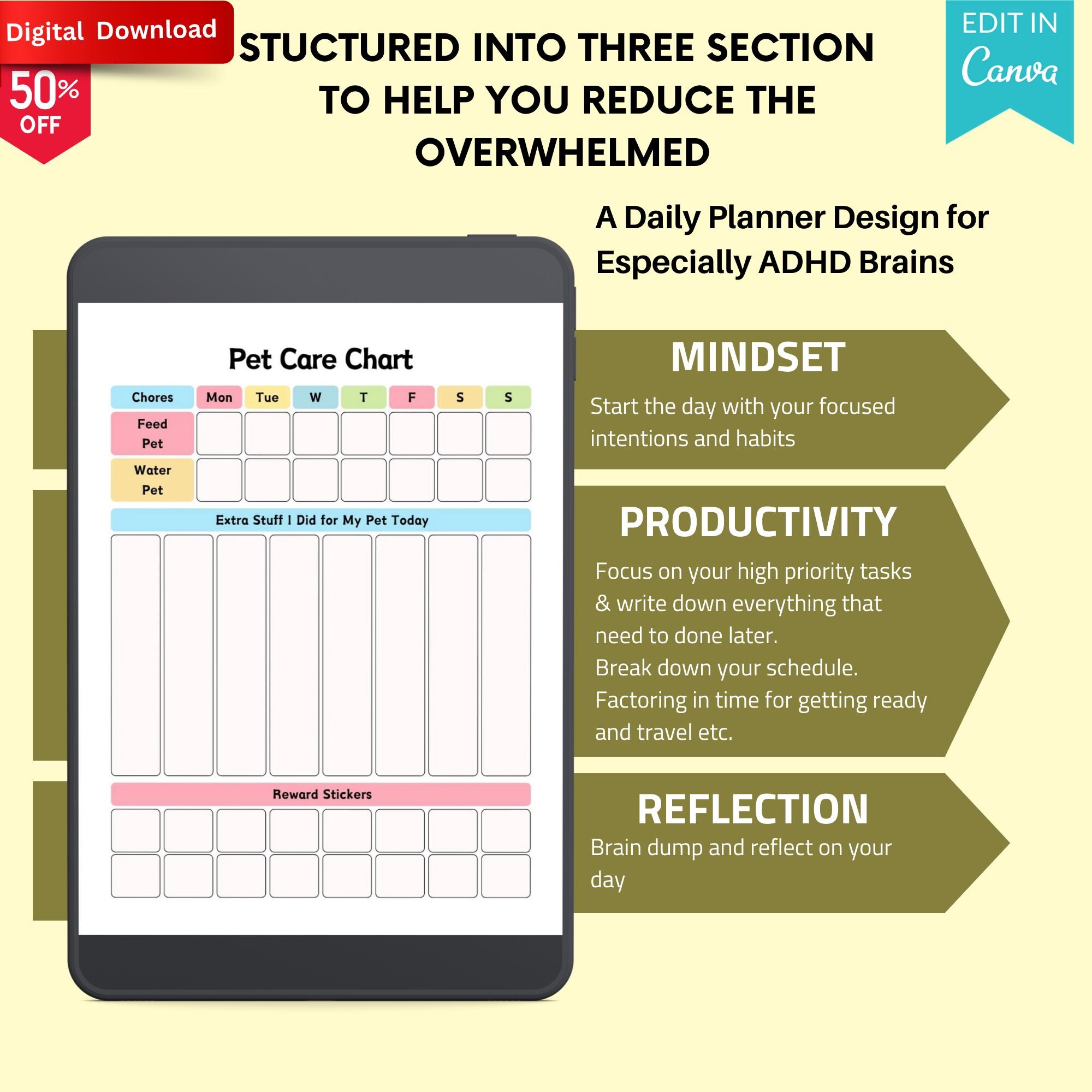 2026 Editable ADHD Planner for Kids Canva Template | Daily Weekly ...