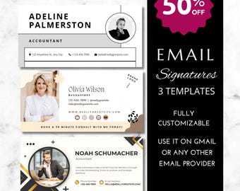 Paquete de plantillas de diseño de firma personalizada para correo electrónico editable para contables / Marketing de marca profesional de Canva para correo electrónico (2026)