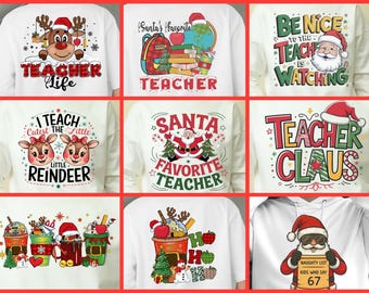 Paquete PNG de Maestra Navideña, Estilo Coquette, Diseños Escolares (Descarga Digital)