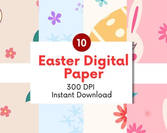 10 diseños de papel sin costuras para Pascua: patrones florales de conejito para decoupage, papel tapiz, álbumes de recortes, fondos de Pascua