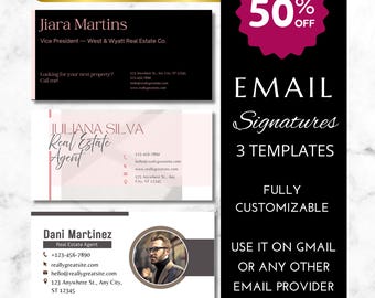 Modelos de assinatura de e-mail personalizáveis e editáveis para imobiliárias | Designs de identidade visual para e-mail de corretores de imóveis no Canva (2026)