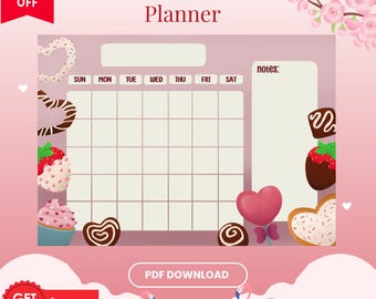 Páginas imprimibles de planificador diario semanal de relaciones de pareja para San Valentín, hoja de bloc de notas de descarga digital