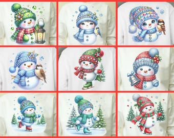 Paquete de imágenes prediseñadas de muñeco de nieve navideño, diseño de sublimación invernal (PNG, SVG, Illustrator)