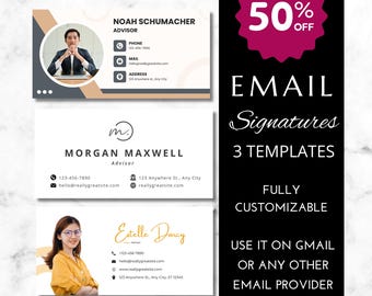 Plantilla editable de firma de correo electrónico personalizada (2026) Paquete de firmas de correo electrónico para docentes con marca de Canva