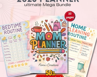 Planificador digital diario, semanal y mensual para madres 2026 / Organizador imprimible todo en uno para mamás ocupadas / Planificador de rutinas diarias y volcado de ideas