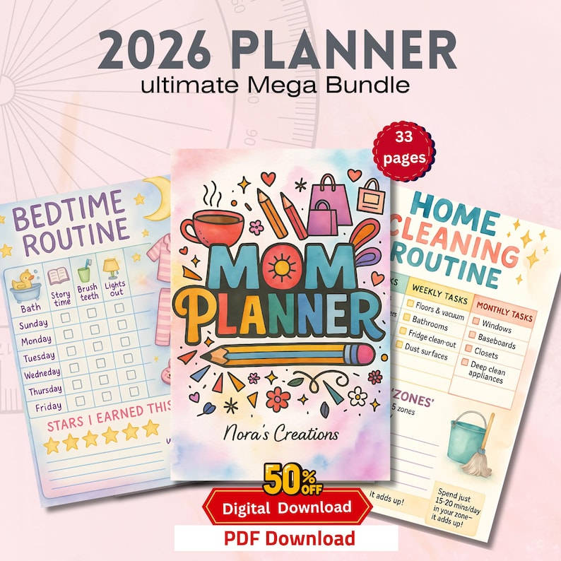 2026 Daily Weekly Monthly Busy Mom Planner Printable Family Organizer ...