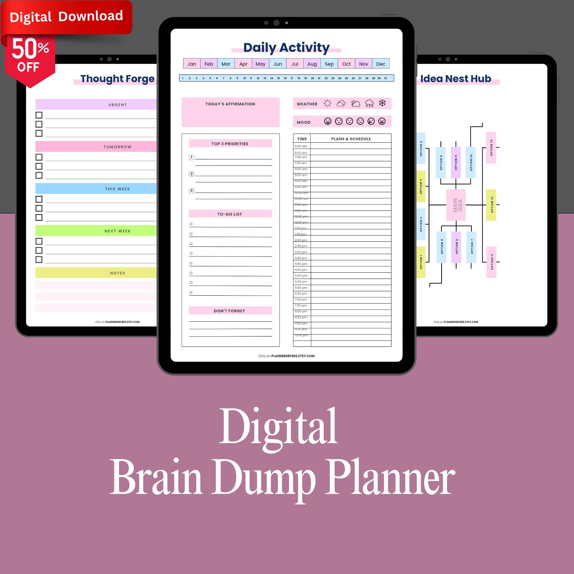 Brain Dump Digital Planner | Printable ADHD Daily Weekly Monthly ...