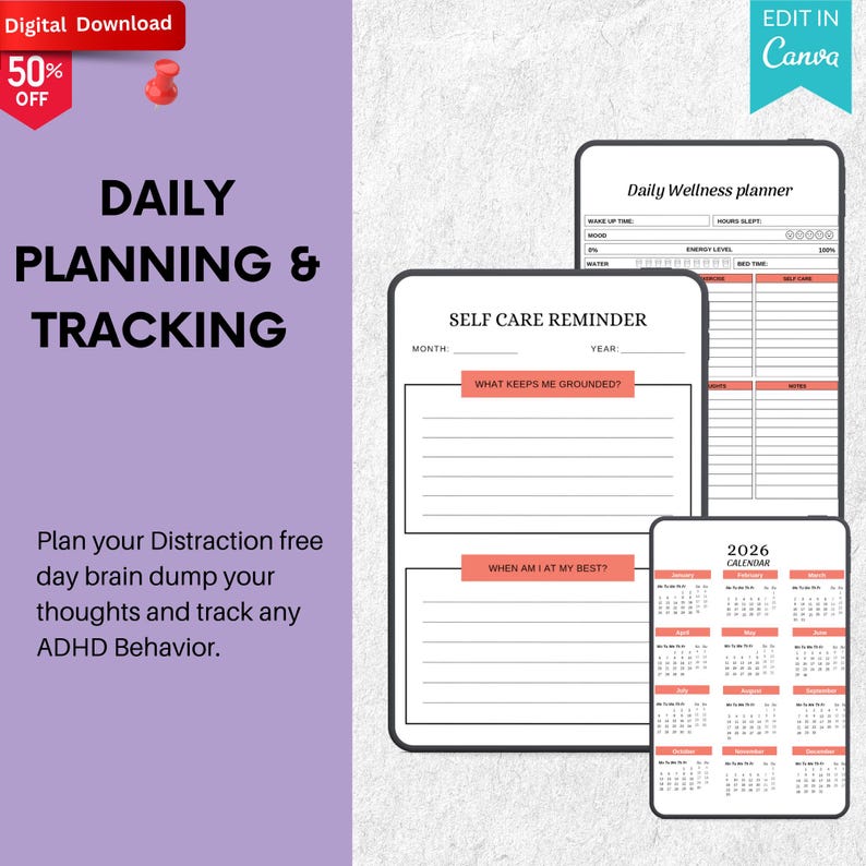 2026 Editable ADHD Daily Weekly Monthly Digital Work Planner for Adult ...