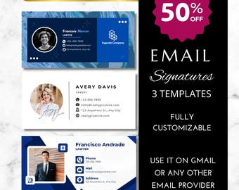 2026 Lawyer Editable Email Custom Signature Templates | Attorney Legal Professionals Canva Branding Signature Designs