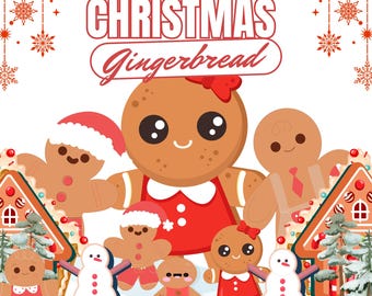 Paquete de imágenes prediseñadas de hombrecito de jengibre navideño, repostería navideña PNG EPS