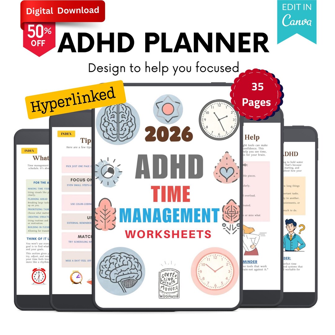 2026 Editable ADHD Time Management Daily Weekly Monthly Digital Planner ...