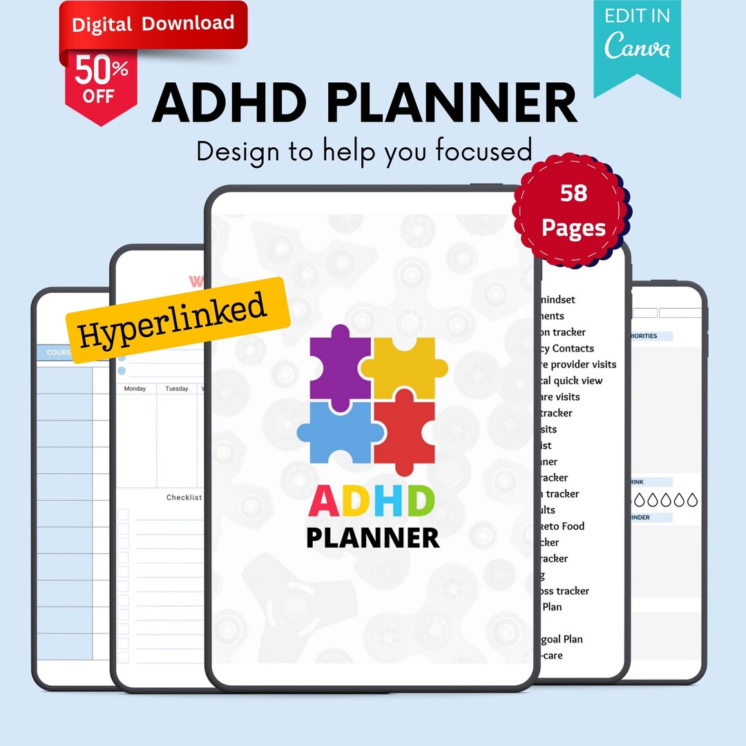 2026 Daily Weekly Monthly ADHD Digital Planner Printable for Adult ...