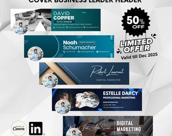 Plantilla de banner de LinkedIn editable en Canva (2026) Foto de portada de marca personal / 5 plantillas de encabezado de marketing de LinkedIn
