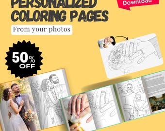 20 páginas para colorear personalizadas para adultos a partir de fotos / Libro electrónico para colorear con arte lineal personalizado para bodas, cumpleaños, regalo para niños / Libro para colorear