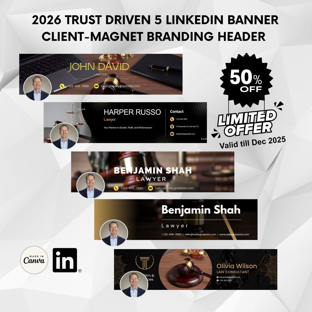 Trust Driven Lawyer Editable Linkedin Banner Canva Templates | 5 ...