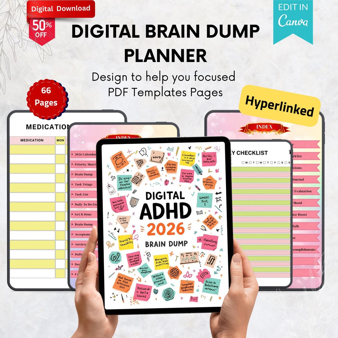2026 Adhd Digital Brain Dump Daily Weekly Planner, Editable ADHD ...